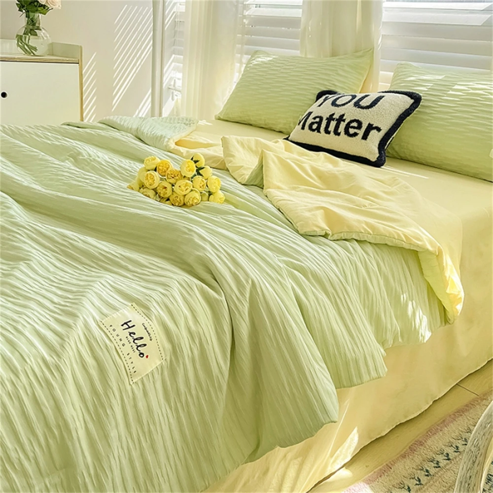 

Korean Bubble Wash Cotton Bed Cover Summer Thin Quilt Double Sides Cooling Blankets For Bed Air Condition Comforter Home Bedding