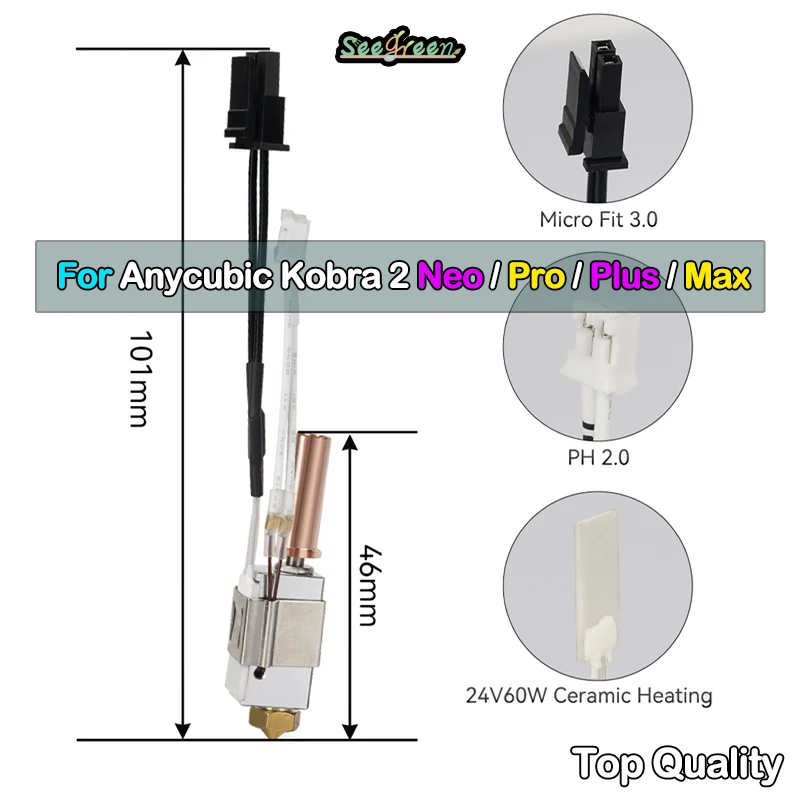 Thermistor Heater Cartridge 0.4mm Print For Anycubic Kobra 2 Plus/Pro/Neo/ Max Hotend Kit kobra 2 Brass Nozzles Copper Hardened