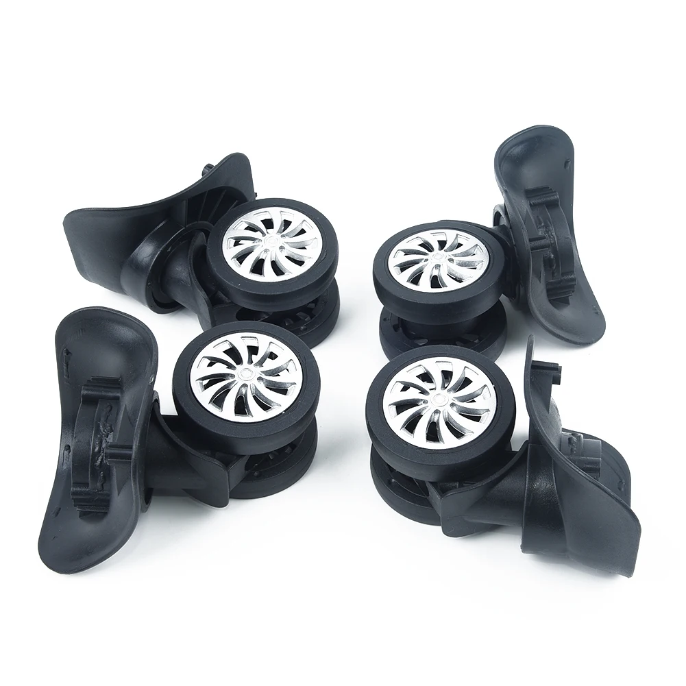 4pcs/set Dual Roller Wheels Universal Swivel Casters Replacement Luggage Suitcase Wheels Swivel Universal Wheel Black