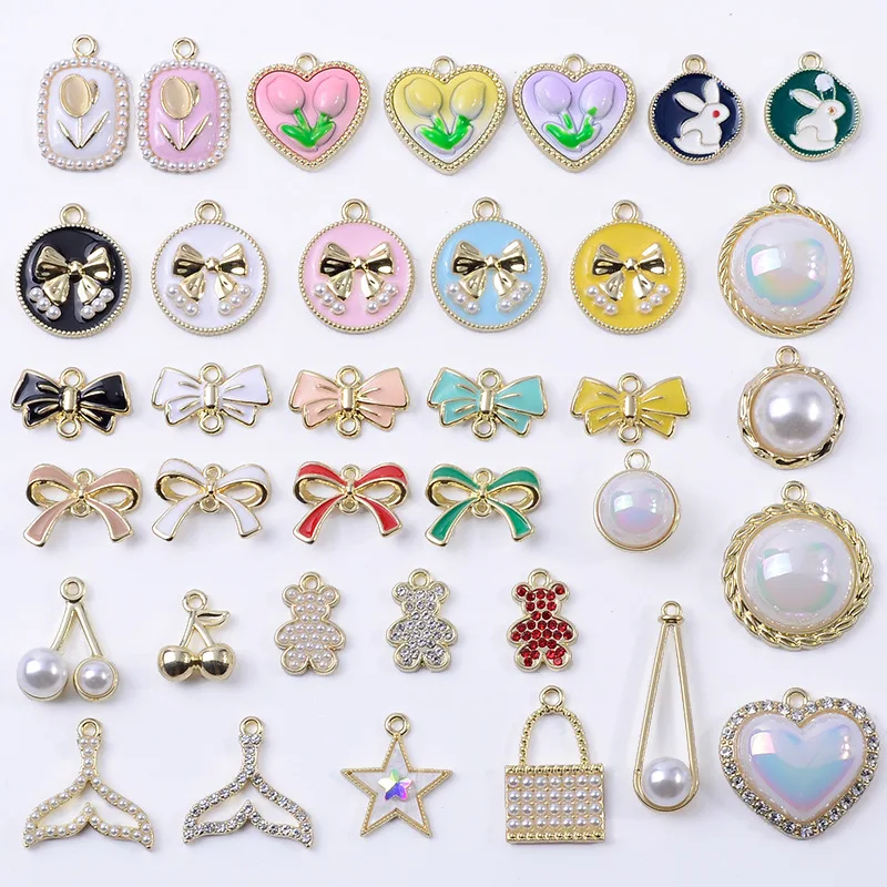 High-grade dripping tulip bow flower plate color-preserving pendant, mermaid Ji Mapei pearl alloy pendant, spot.