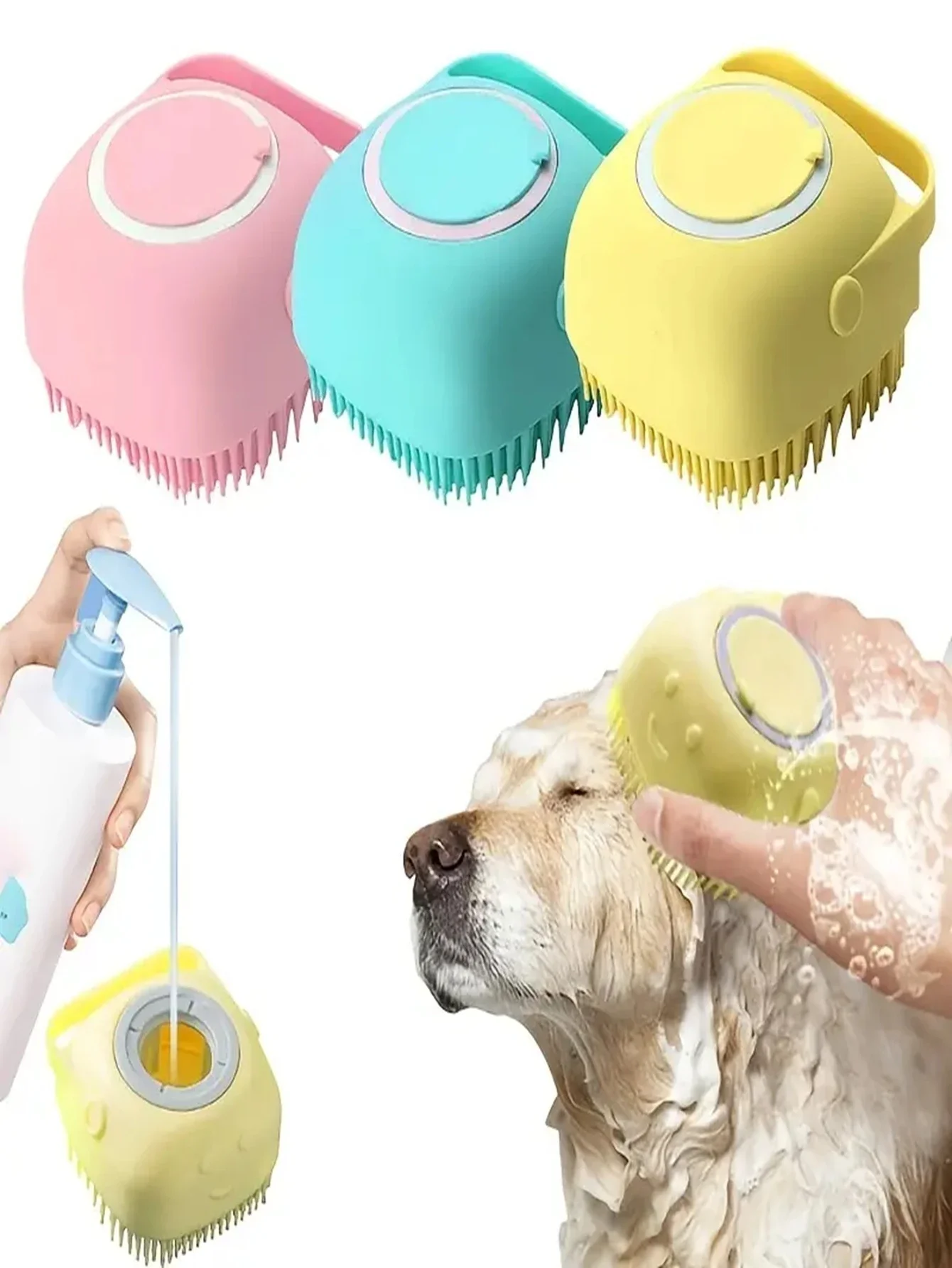 Pamper Your Pet With Our Soft Silicone Pet Brush & Massage Bath Brush With Shower Gel Dispenser!Random Color