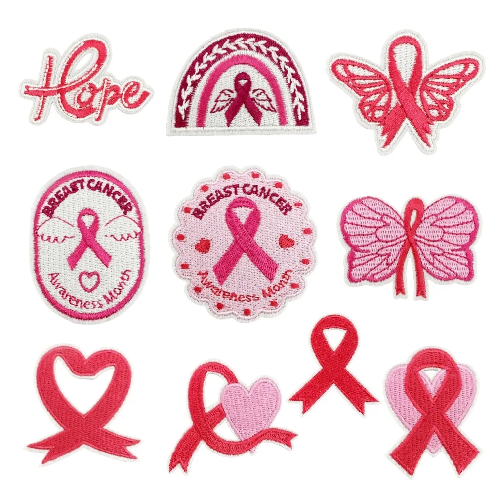 Embroidered Pink Ribbon Patch Iron On Women Breast Love Badge Clothing Accessories Public Welfare Logo Appliques