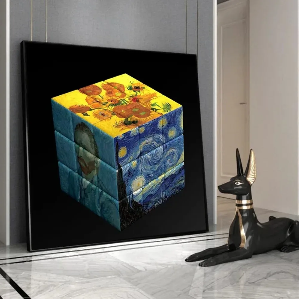 Square Cube Canvas Painting Wall Art Famous Painting Print Pictures Van Gogh Rubik\'s Cube Poster Living Room Modern Home Decor