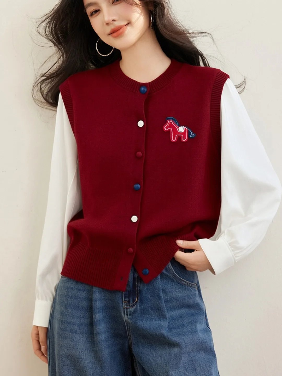 

Модный вязаный топ с цветным блочным узором для женщин, элегантный повседневный лонгслив из полиэстера