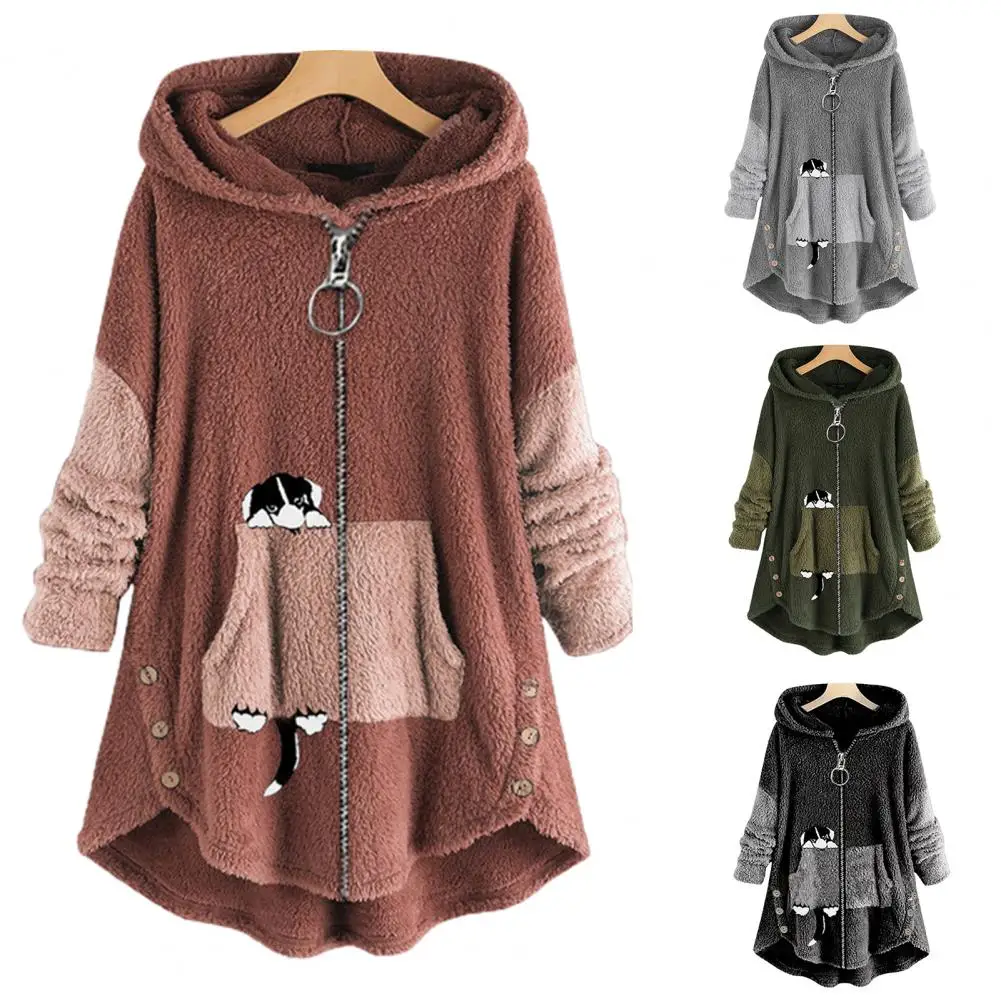 Jacket Coat  Fashion Street Style Double Sides Plush Long Jacket Coat  Buttons Decor Sweatshirt Coat