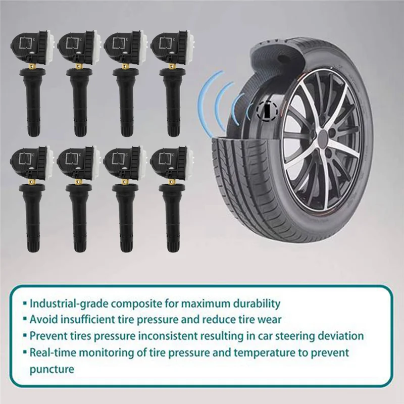 

For Silverado GMC Sierra Buick Enclave Cadillac Compatible 8Pcs TPMS Tire Pressure Sensor Set-13598771 13598772 315Mhz