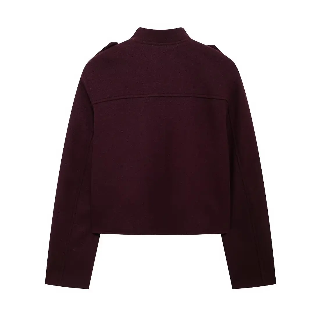 Tangada Women 2024 Fashion Wine Red Thick Crop Blazer Coat Vintage Long Sleeve Female Outerwear BE0322