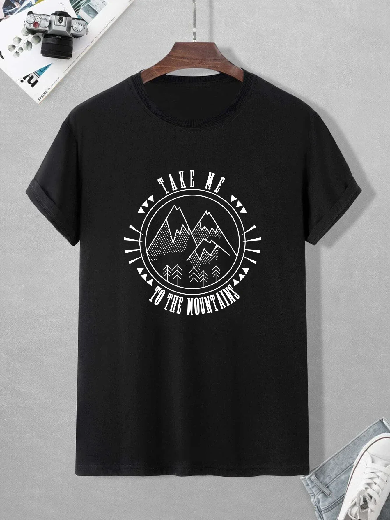 

FP 'Take me to the mountains' Tee, Men's Casual Crew Neck Short-Sleeve Fashion Summer T-Shirts Tops