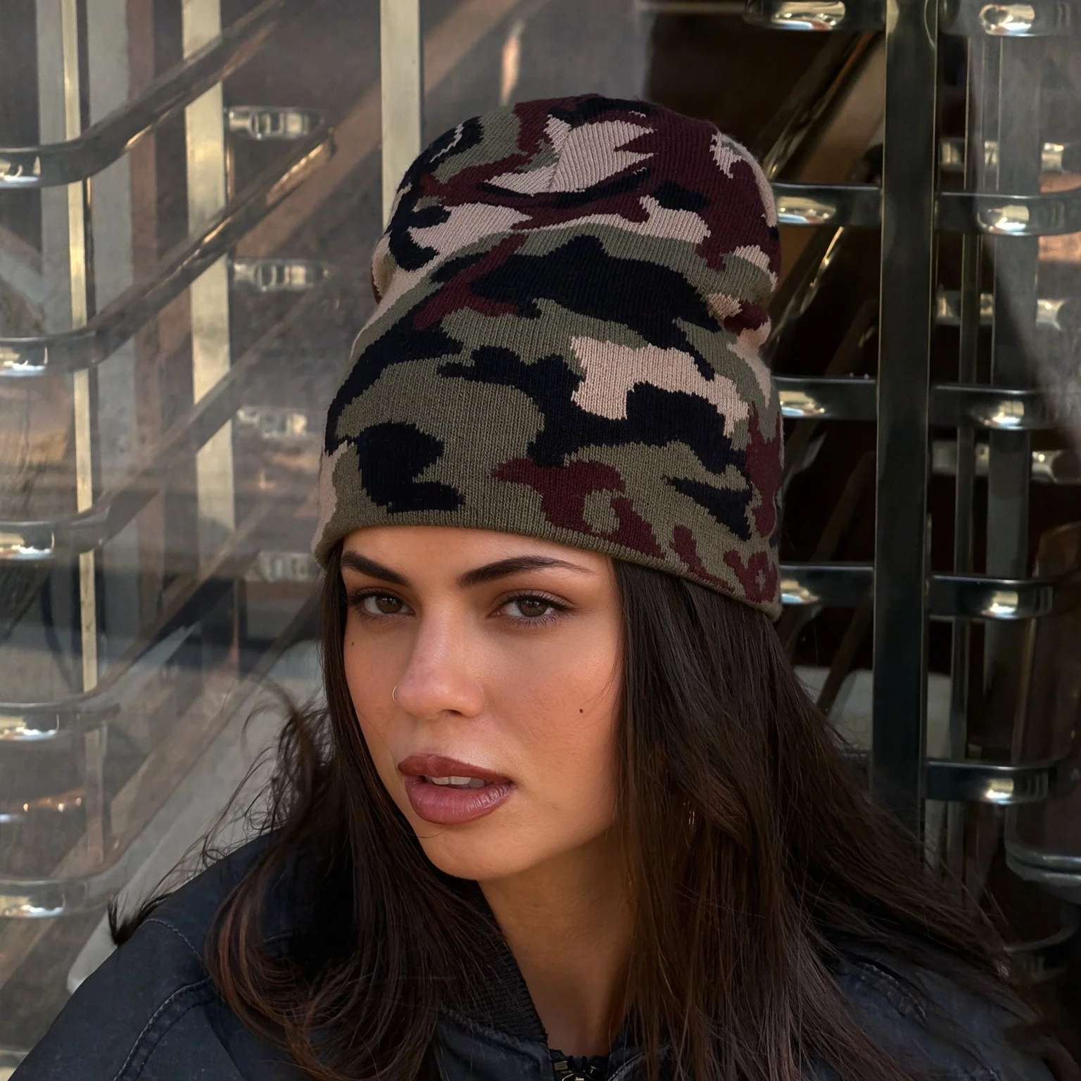 Winter camouflage knitted hat men's women's hip-hop brimless beanie ski cycling elastic skull cap warm cold resistant sports hat