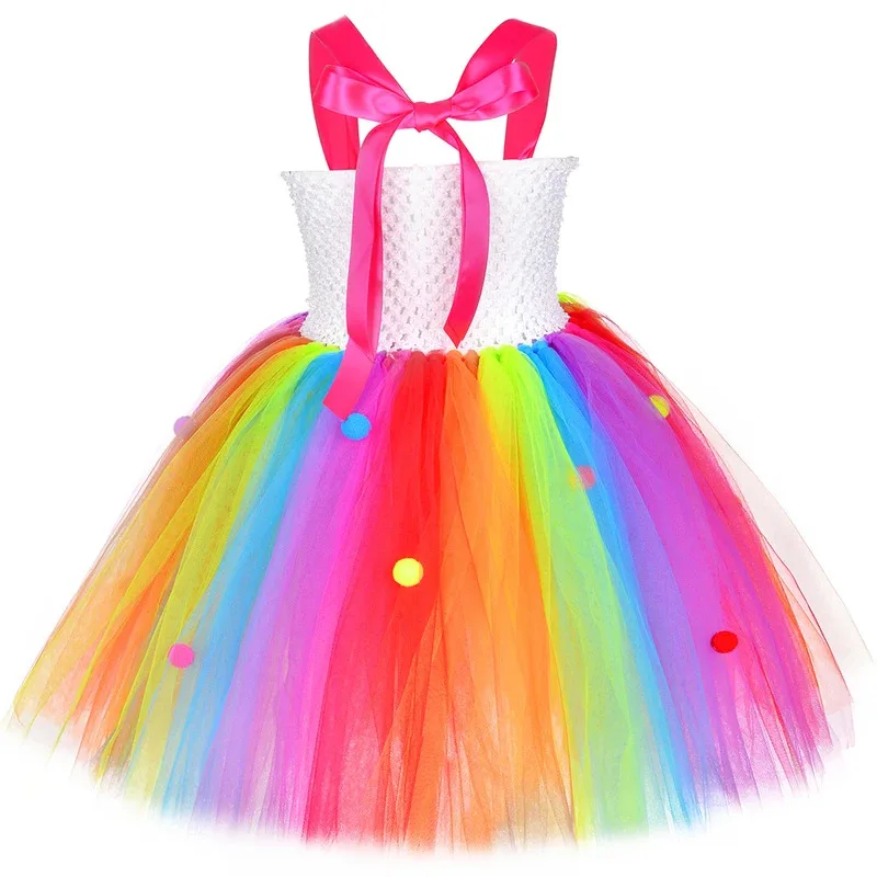 Meninas pirulito doce tutu vestido arco-íris menina festa de aniversário tule vestido carnaval traje de halloween para crianças vestido de princesa