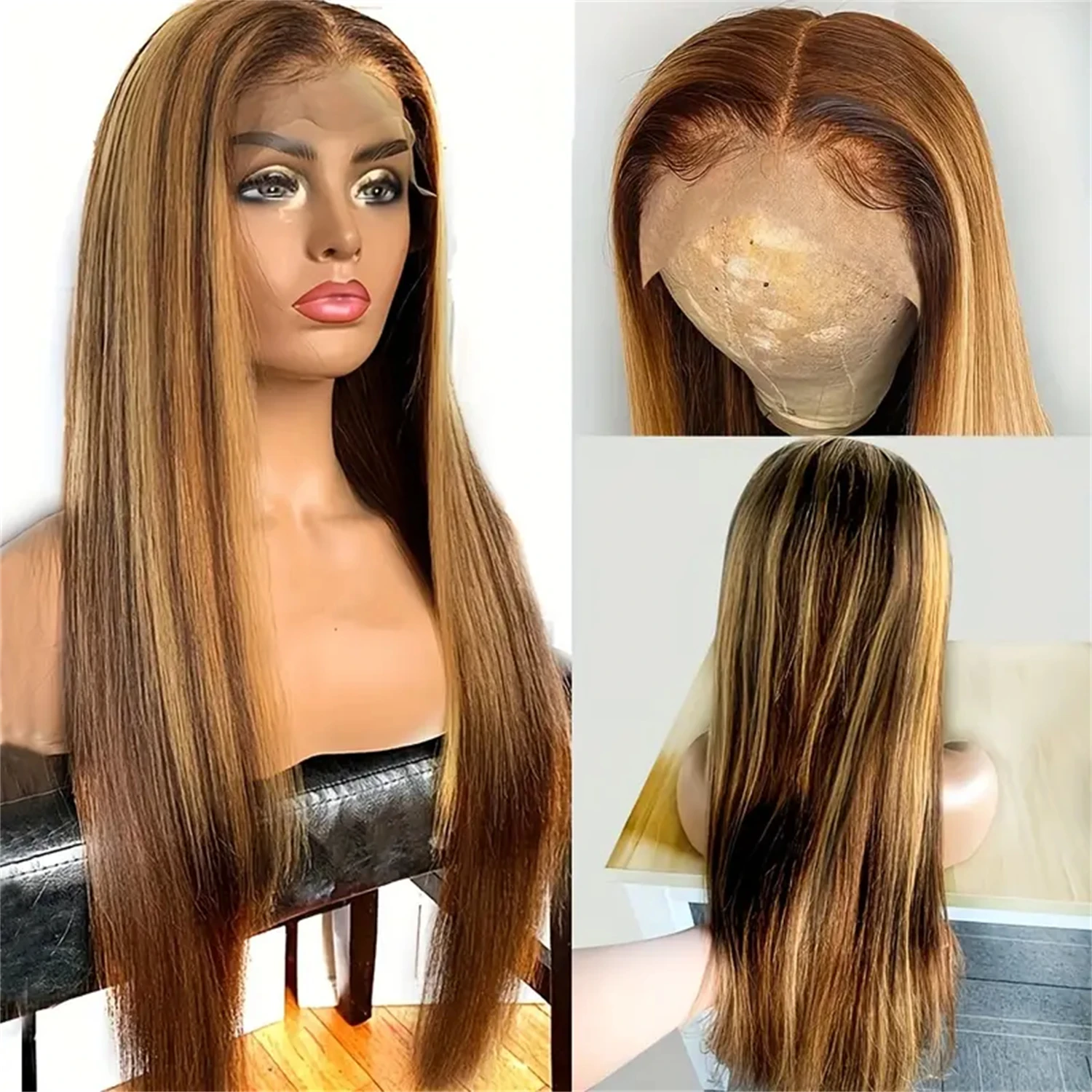 

13x6 Transparent Lace Front Wig Woman Wigs 200 Density Brazilian Remy Hair 4/27 Straight Hair 13x4 Lace Frontal Human Hair Wigs