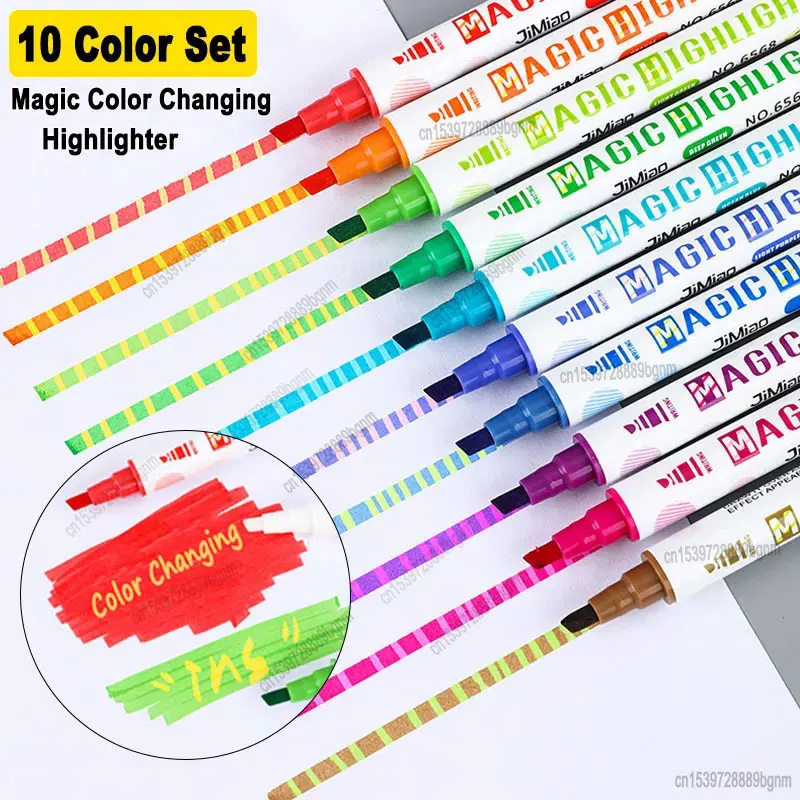 10Pcs Set Magic Color Changing Highlighter Dual Tip Art Marker Pen For Diary Journal Scrapbooking DIY Graffiti Drawing Painting