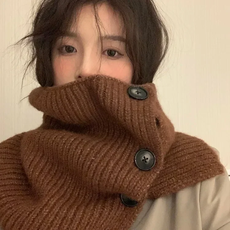 Korean Ins Warm Winter New Scarf For Women, Easy To Wear Casual Cover, Cold Resistant And Neck Protecting Knitted Scarf, Trendy