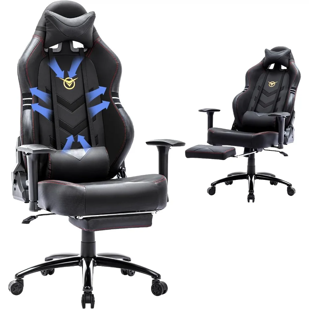 Big and Tall Gaming Chair with Footrest - Ergonomic Racing Computer Gamer Chair for 350lbs, High Back PC Chair with Wide Seat an
