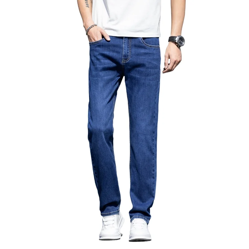 

Мужские джинсы из денима, весенне-летние, дышащие, из смесового хлопка, облегающие, для делового повседневного стиля, модные, в уличном стиле, для города
