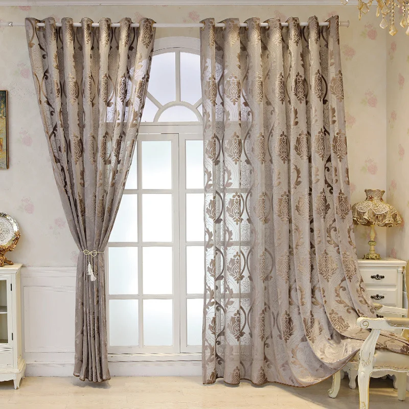 Drapery Window Screen with Grand European-style Embossed Design and Sun Protection Fabric Curtain