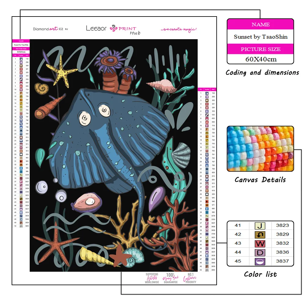 Aquatic Creatures Diamond Painting Cartoon Animal Full Diamond Mosaic Art Picture Embroidery Cross Stitch Kit Home Decor Gifts