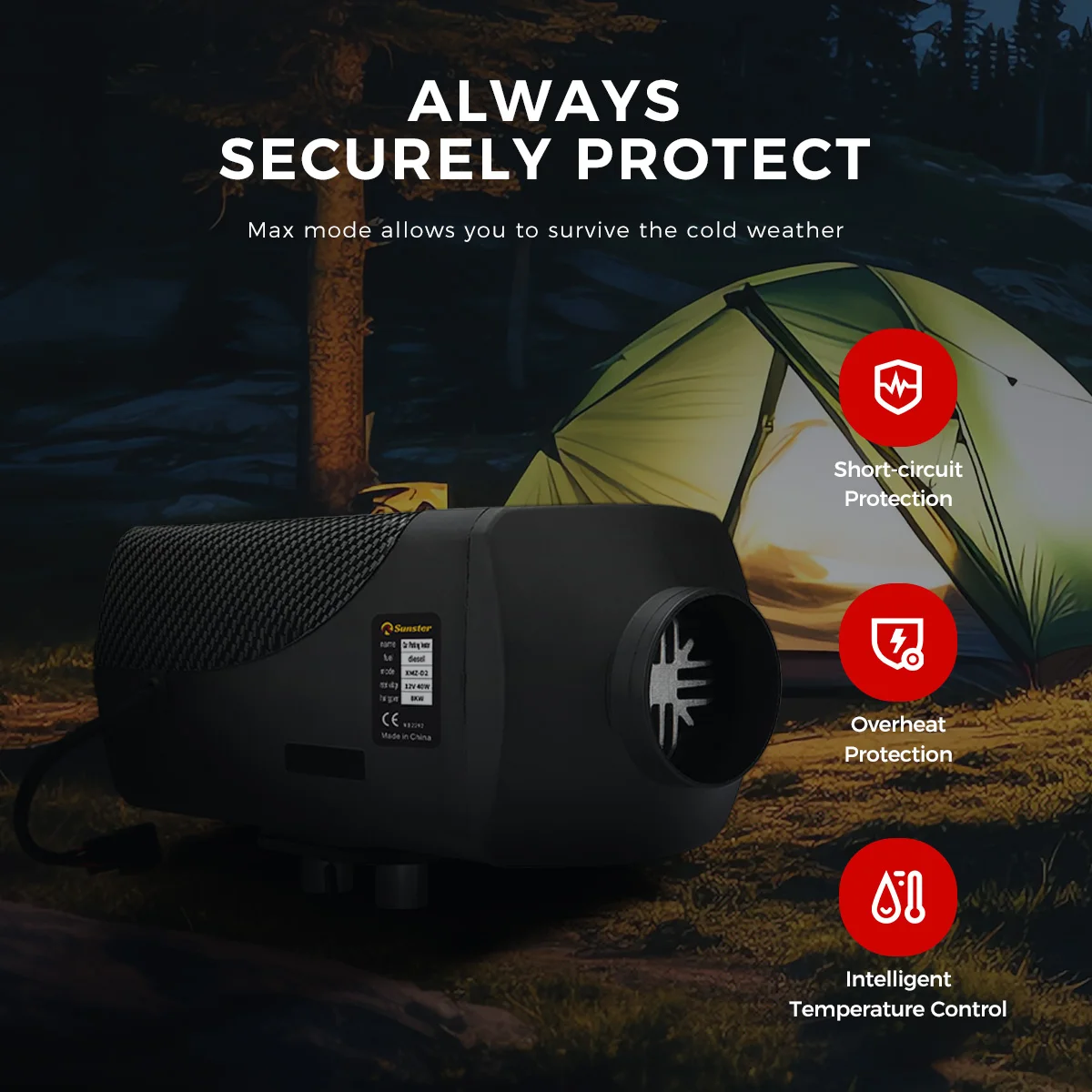 Sunster 12 فولت 24 فولت 8KW سخان هواء ديزل سخان التوقف سخان ليلي منخفض الضوضاء مع شاشة LCD وبلوتوث APP التحكم للمنزل شاحنة سيارة RV