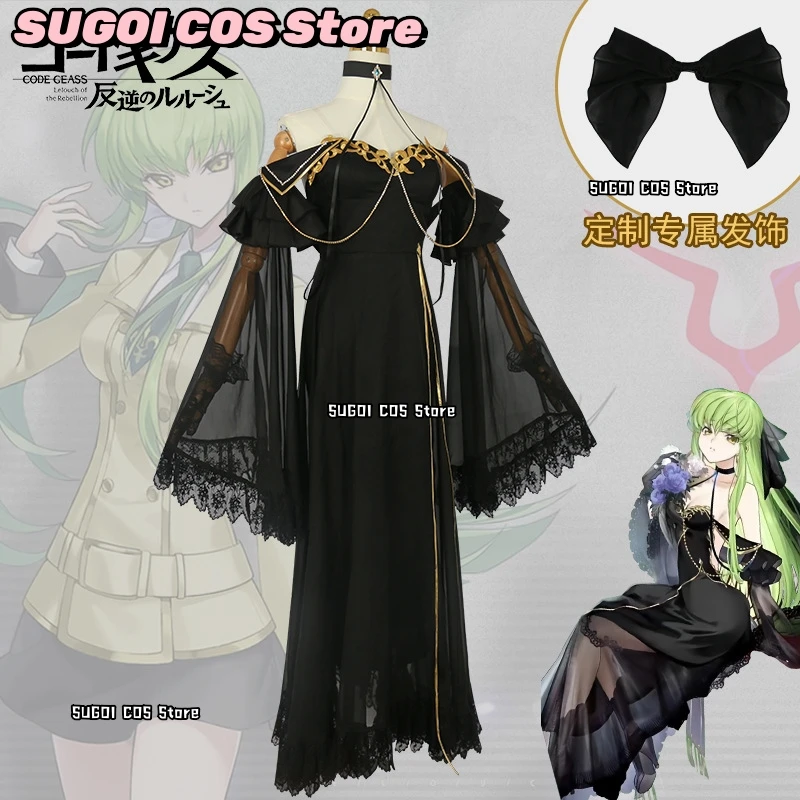 Code Geass Queen CC Cosplay Costume Black Lace Long Dress Sexy Outfit Woman costume Anime Halloween Carnival Role-play Suit 3XL