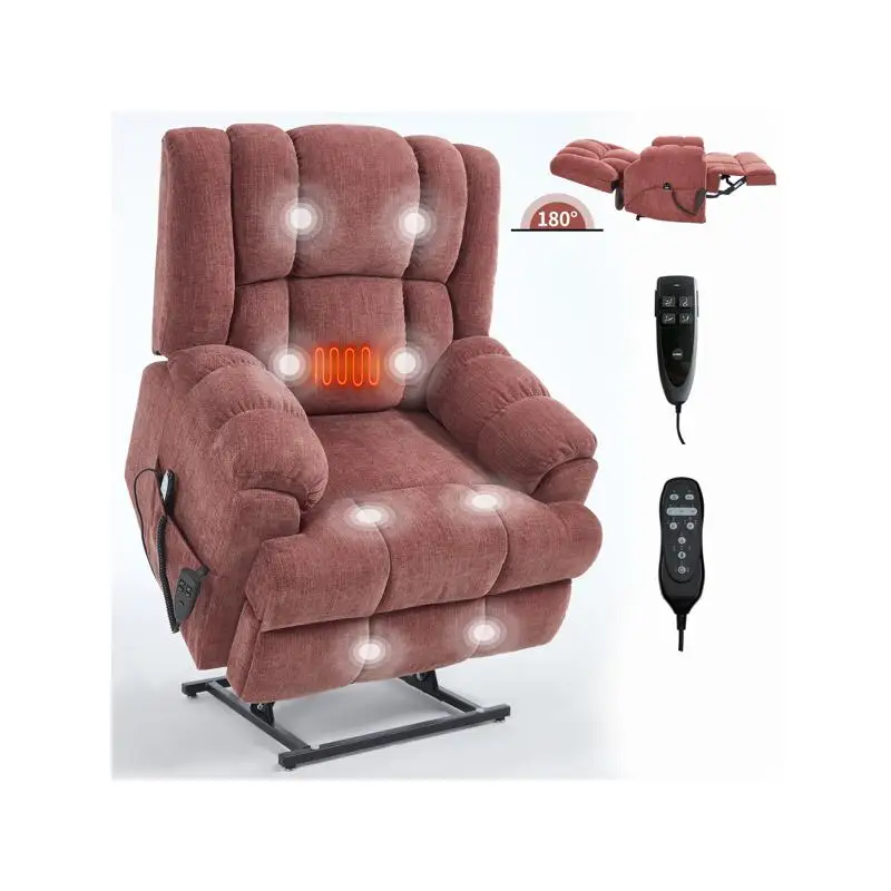 كرسي رفع طاقة بمحرك مزدوج مع حرارة وتدليك، وضع لا نهائي، شديد التحمل حتى 350 رطلًا، متوسط الحجم، جهاز تحكم عن بعد،