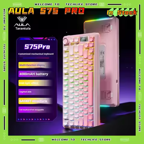AULA S75 Pro 75% Layout Gasket Mount Wireless Mechanical Keyboard Hot Swappable Tri Mode 2.4G RGB Custom PC Gaming Keyboard