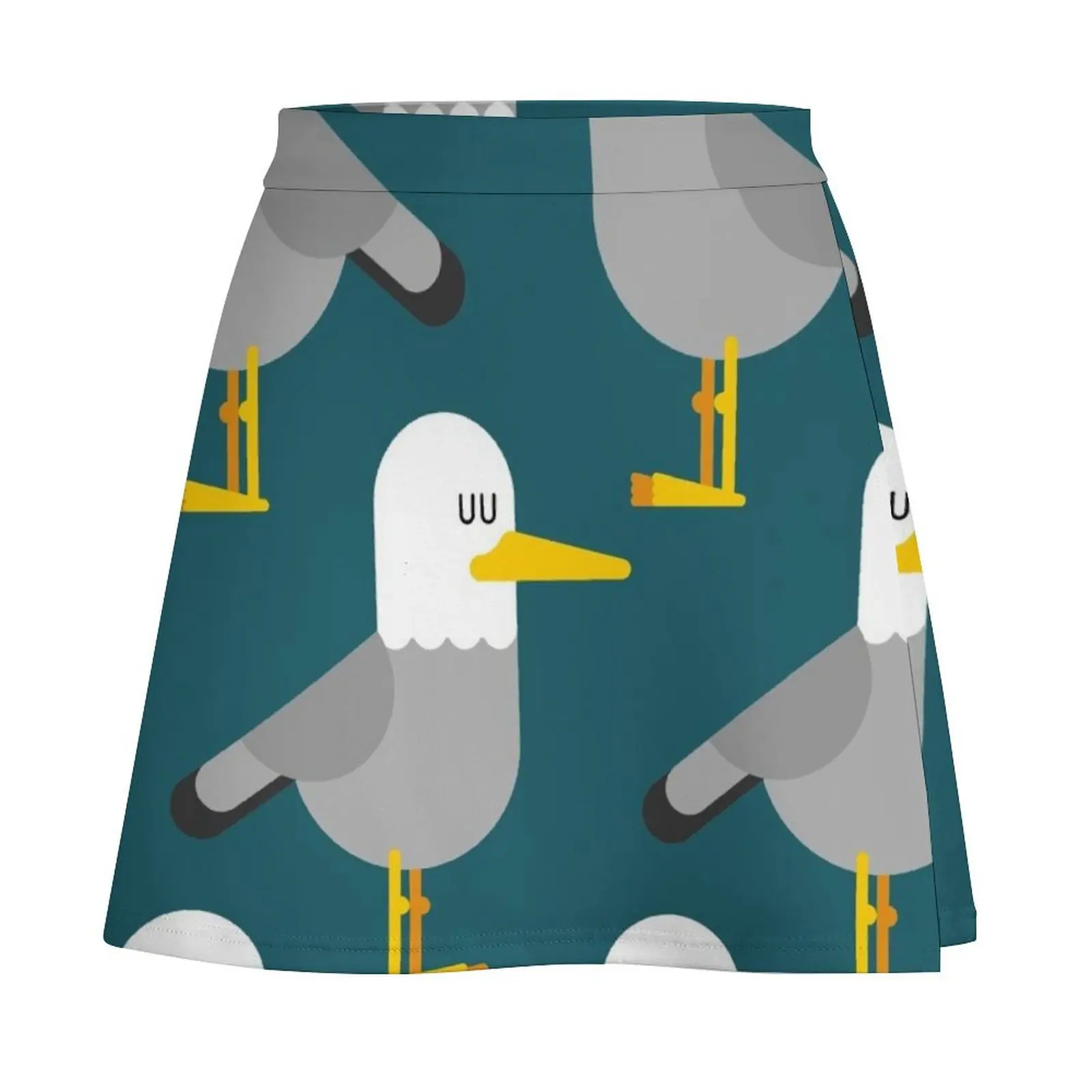 Seagull on Dark Teal Background. Mini Skirt night club outfit Summer women's clothing extreme mini dress