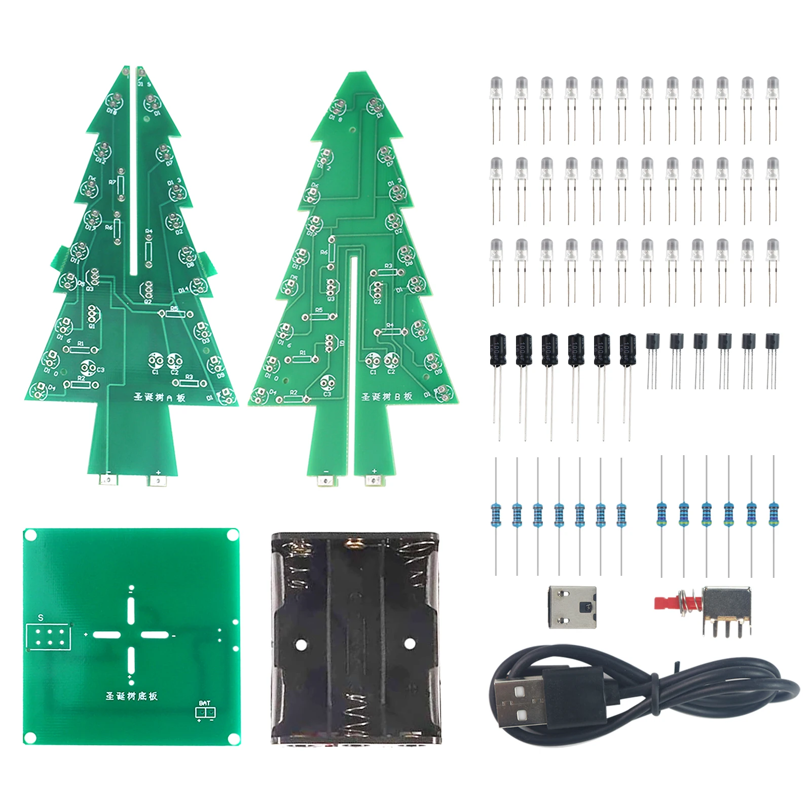 Three-Dimensional 3D Christmas Tree LED DIY Kit Red/Green/Yellow LED Flash Circuit Kit Electronic Fun Suite