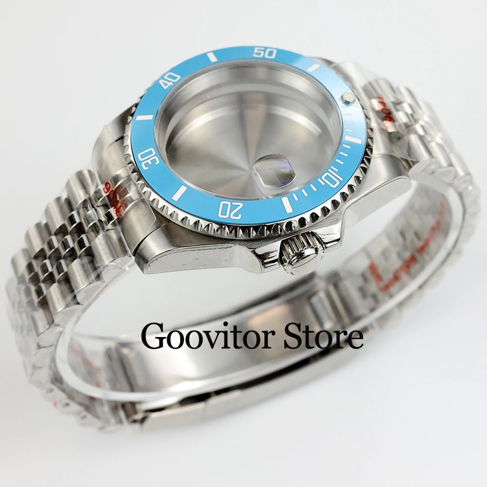 40mm NH35 case ice blue ceramic bezel oyster/jubilee bracelet sapphire glass fit NH35 Nh36 movement waterproof submariner gmt