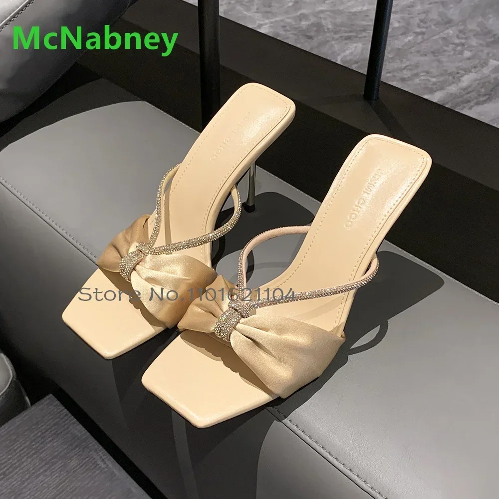 

Square Toe Thin High Heel Slippers For Female Women 2025 New Crystal Luxury Design Fashion Elegant Sexy Party All-match Shoes