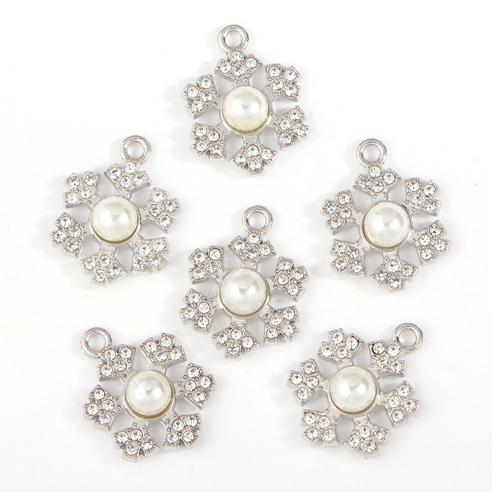 10 Stück Mix Größen Gold/Silber Farbe Strass Schneeflocken Legierung Charme für Schmuck Weihnachten Anhänger Herstellung DIY handgemachtes Handwerk – Detail 6