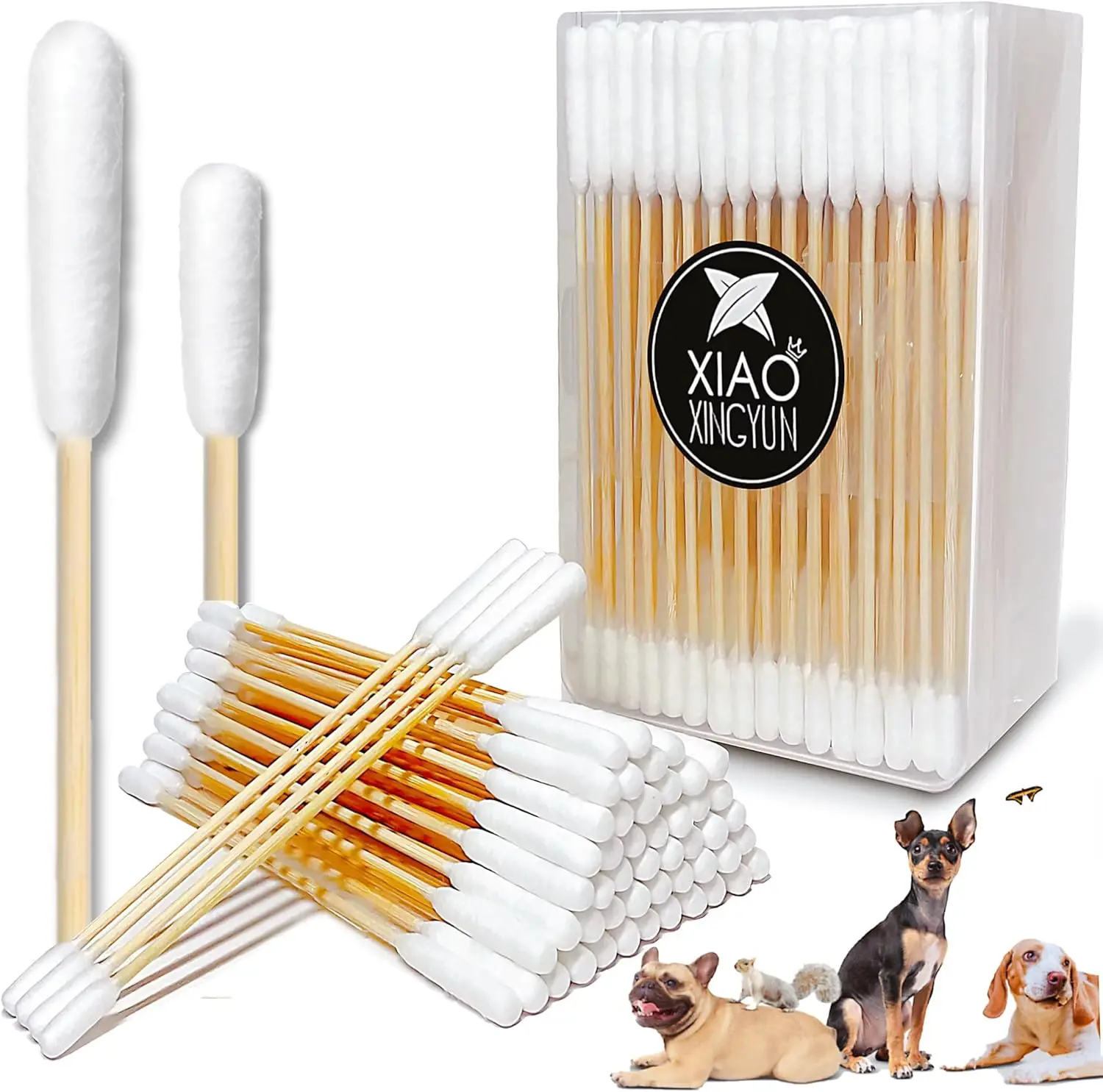 

PCS 6 Inch Long Cotton Swabs in Box - Professional Large Cotton Swabs with Bamboo Handle - Double Sided Dog Ear Swabs - Speciall