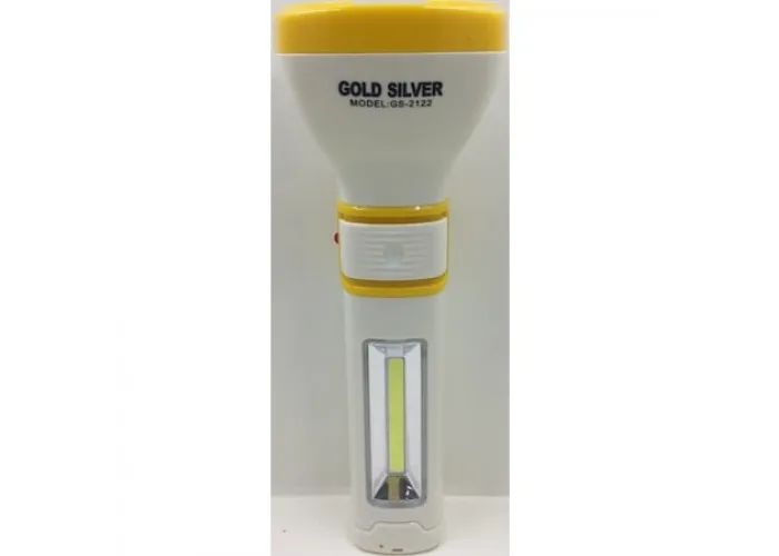 GOLD SILVER GS-2122 2 WATTS + 2 WATTS COB LED RECHARGEABLE FLASHLIGHT GOLD SILVER GS-3000 METERS THE WITH EXTENSION OF LIGHT 5 W