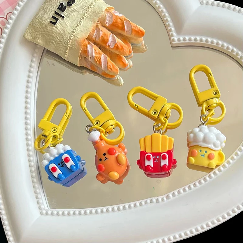 Cute Drumsticks Burger Garlic Pendant Resin Ins Key chain Student Couple Personality Bag Pendant Car Key ring Jewelry