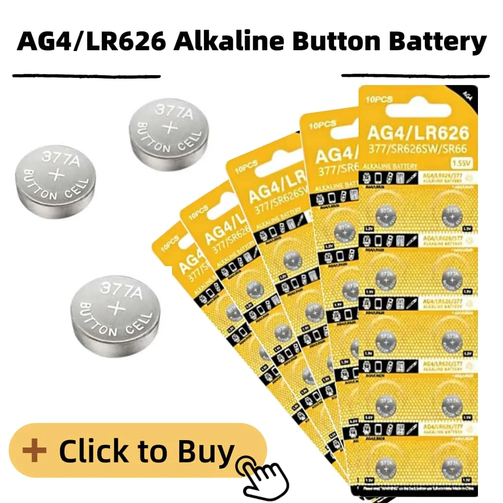 10-50PCS AG4 LR626 1.5V Alkaline Button Battery, Mercury-Free, Child Safe, EU Compliant for Watches and Small Electronics