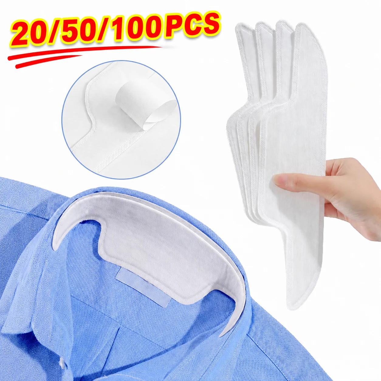 20/50/100PCS Collar Sweat Absorbent Patch Disposable Collar Protector Shirt Collar Sweat Guard Unisex Hat Collar Sweat Pad