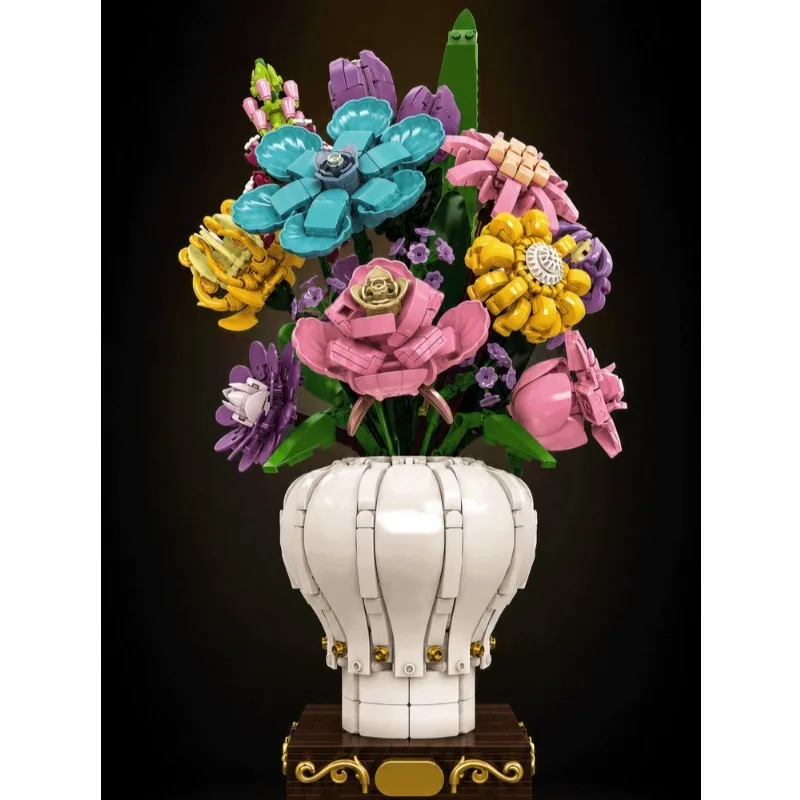Creative Flower Arrangement Eternal Flower Rose Bundle Plant Model Building Blocks Toy Decorations Desktop Decorations DIY Toys