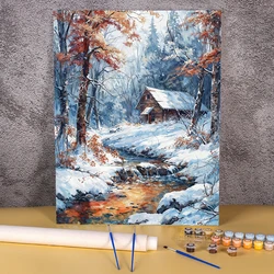 Diy Painting By Numbers For Adults Kits On Canvas Winter Snow Landscape Picture Handmade Acrylic Paint Kits Coloring By Number