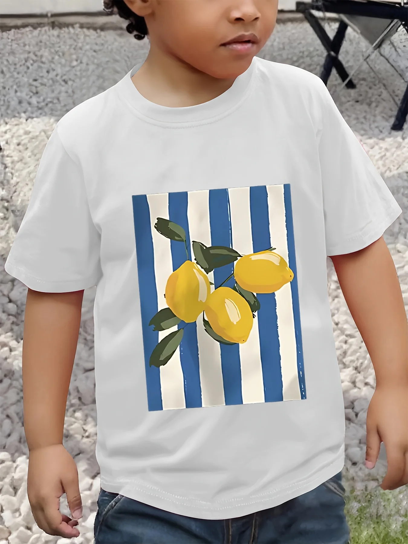 Striped Lemon Fruit Art Kids Tee Fresh Nature Print Boys Girls Family Matching Cotton Summer Short Sleeve Basic Children Tshirt