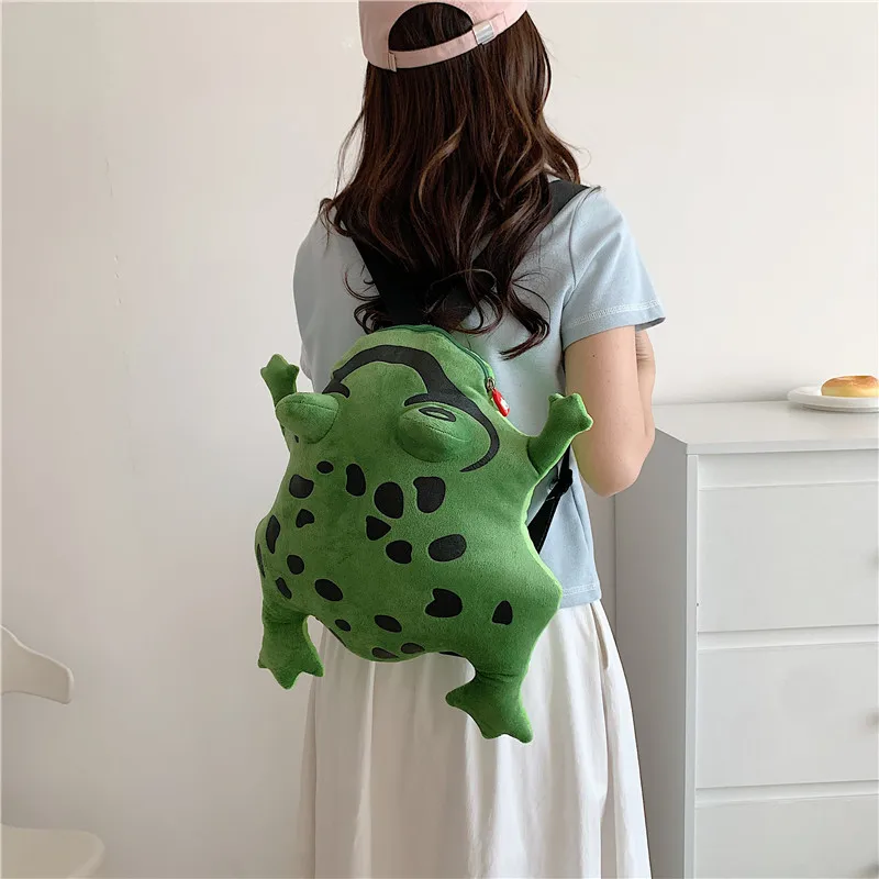 Women Funny Frog backpack net red plush frog bag ins girl new cartoon cute schoolbag