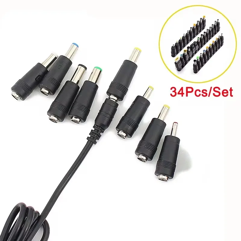 34PCS Universal Power Adapter Connector 5.5mmx2.1mm DC AC Connector Kits for Lenovo Thinkpad Laptop Power Supply Jack Connector