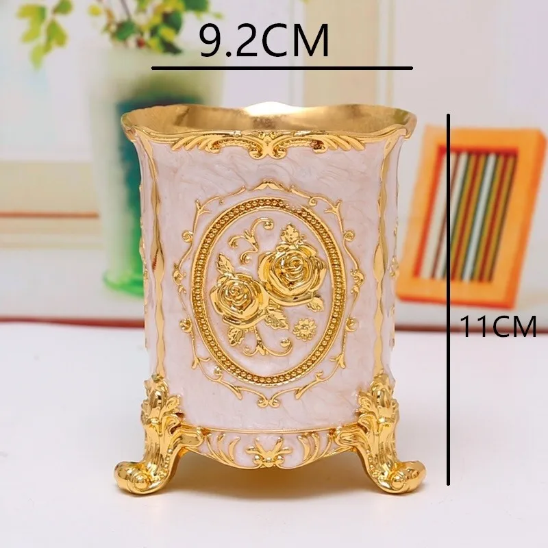 Luxury Home Office Storage Holders Pen Holder Cosmetic Organizer Metal Art Craft Tabletop Decoration Gift