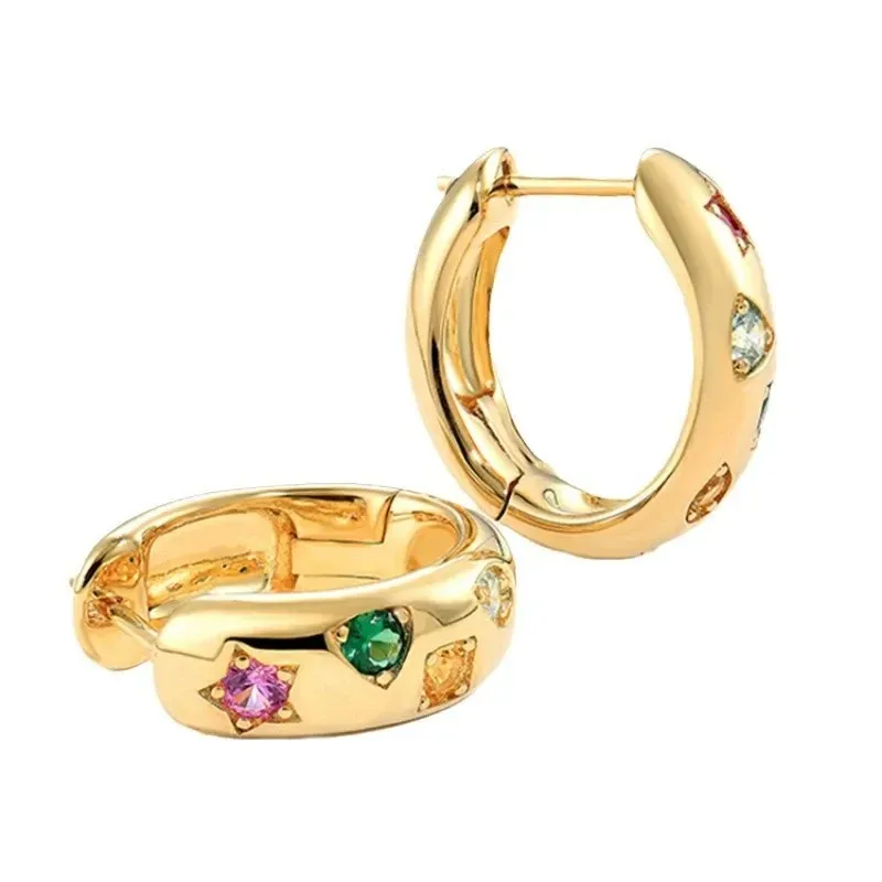 Elegante bunte Zirkon-Creolen, Piercing, Damen-Zubehör, 2025, exquisite runde Edelstahl-Ohrringe, Party-Schmuck, Geschenk – Detail 1