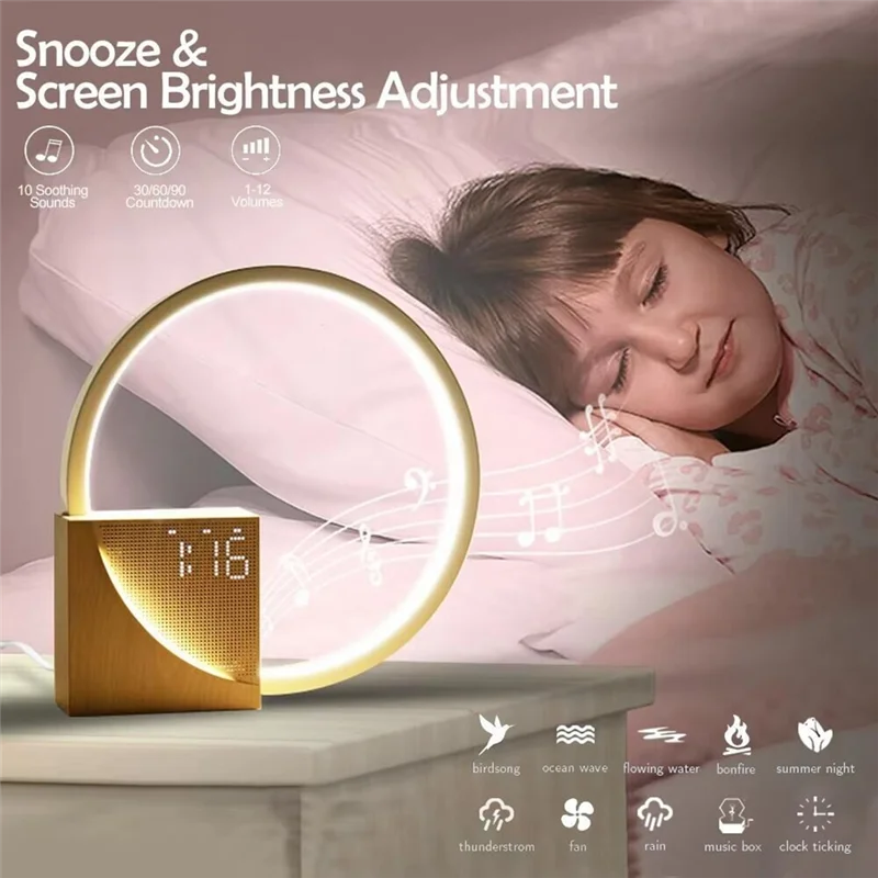 

ABRS-Wake Up Night Light With Alarm Clock For Bedroom 3 Level Dimmable Touch Table Lamp With White Noise For Kids