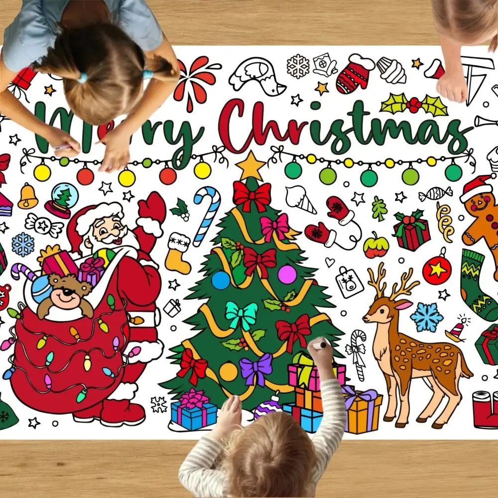 Funny Large Christmas Coloring Poster for Kids Drawing Paper DIY Xmas Coloring Banner Doodle Tablecloth Kids Christmas Gifts