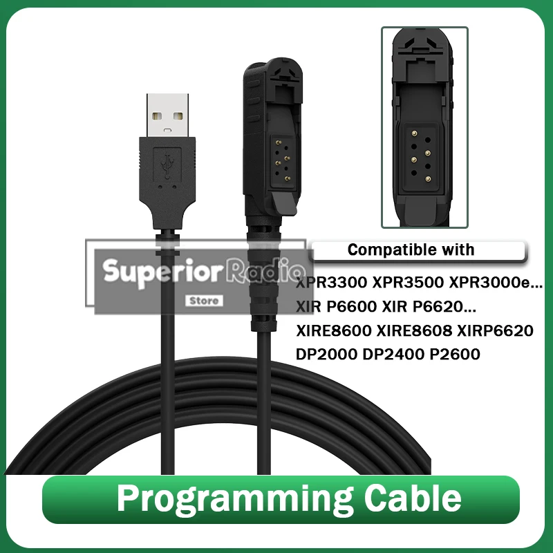 Cabo de Programação USB para Walkie Talkie (1/2/5 Peças) Compatível com Rádios Bidirecionais Xir P6600, P6608, P6628, Dep550, MTP3100 e Acessórios para Rádio Amador
