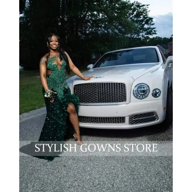 ชุดราตรีงานพรอมแบบดั้งเดิมสีเขียวมรกตไนจีเรียสั่งตัดพิเศษ ผ่าสูง ประดับลูกปัด ชุดราตรีงานเลี้ยงสไตล์แอฟริกัน Aso Ebi