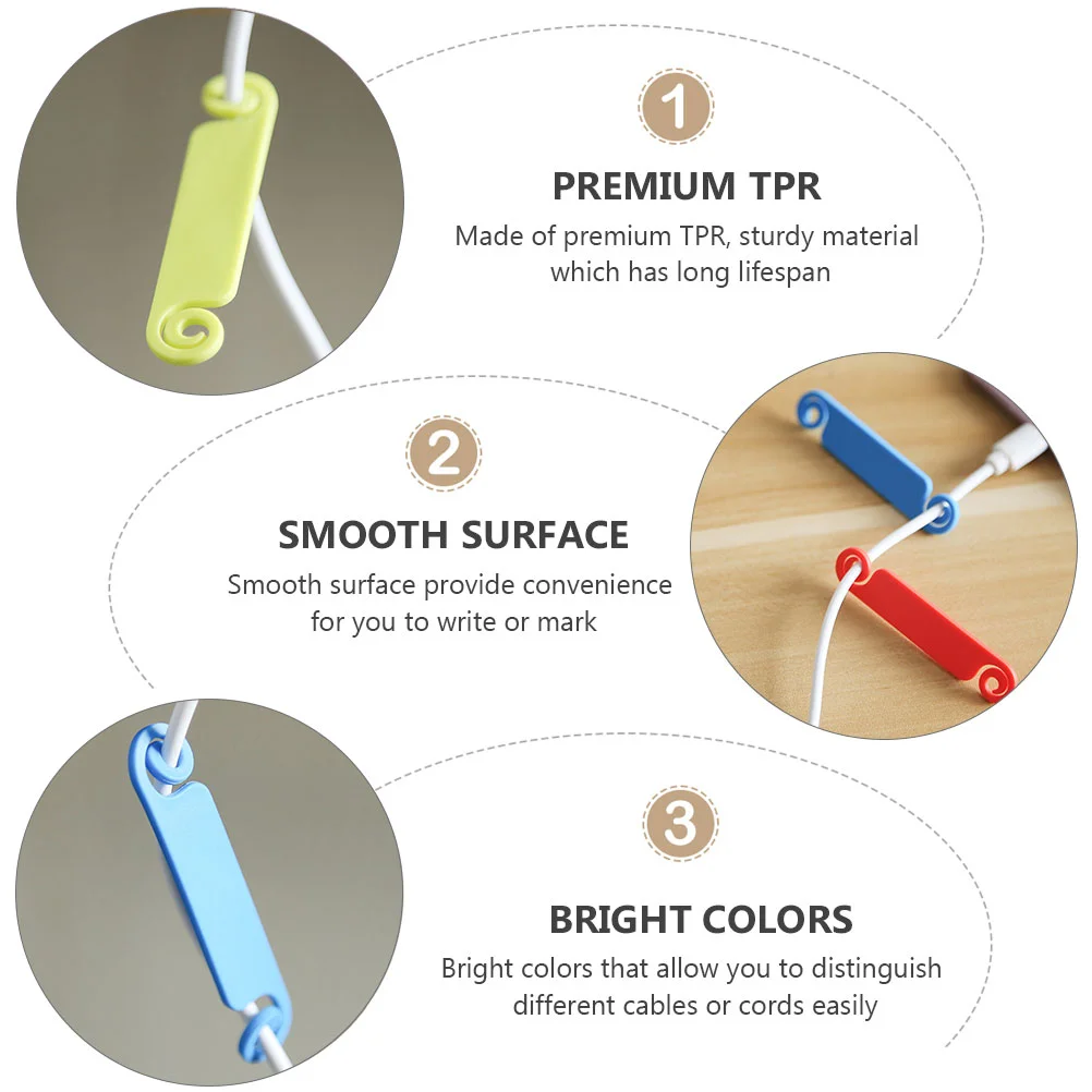 50개 와이어 식별 케이블 관리 클립 USB 코드 태그 쓰기 가능