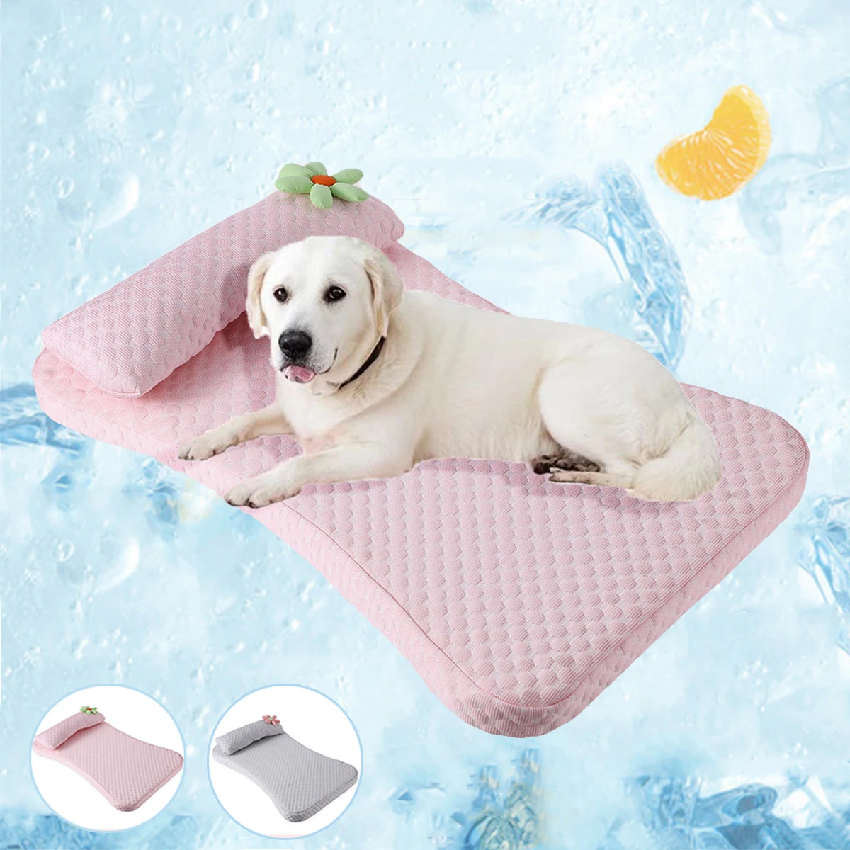 

Ice Silk Fabric Cooling Dog Bed for Small Dog Cuahion Pink Soft Dog Bed with Removable Pet Pillow Cute Cat Bed Summer Pet Bed