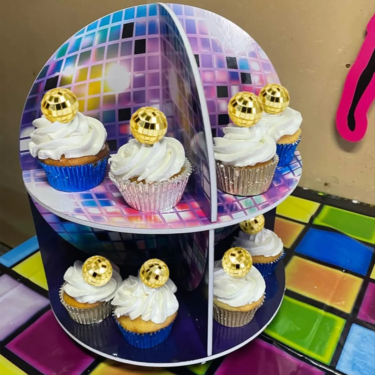 ABFW 24 Pièces Décorations de Cupcakes Boule Disco, Piques à Cupcakes Boule Disco, Décorations de Gâteaux Boule Miroir Réfléchissante, Décorations Disco Dorées