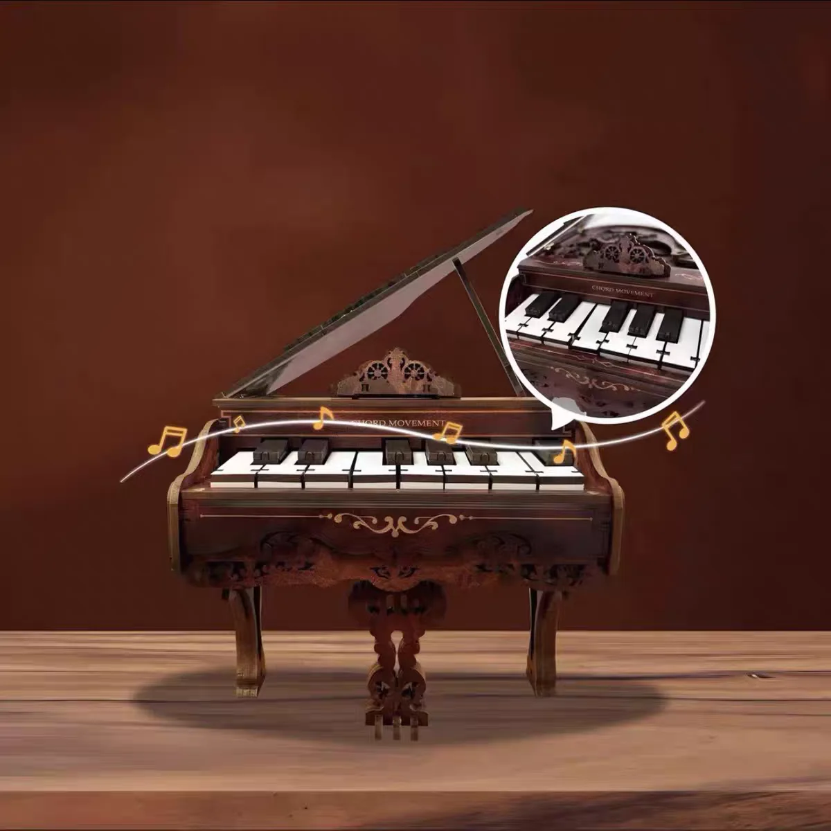 Wooden piano mini model, can be played with music, assembled by oneself, can be used as a gift for friends